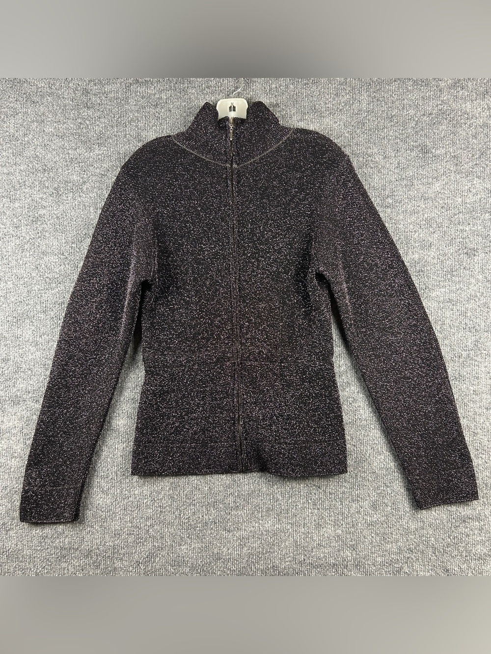 Zara Knit Limited Edition Black Metallic Shimmer Zip Up Sweater Jacket Size M